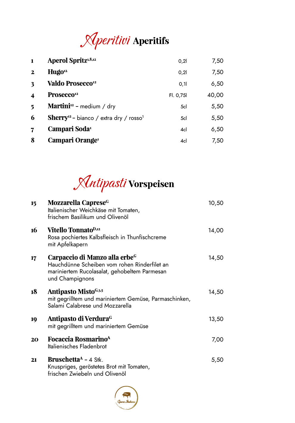 Opera Italiana Hohen Neuendorf Speisekarte 2